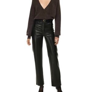 Wilfred Aritzia Black Faux Leather Mid Rise Straight Leg Pants 0